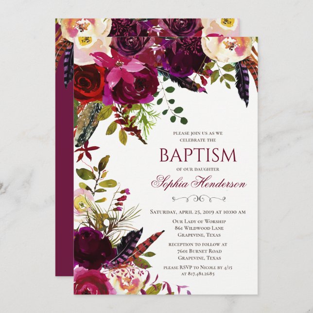 Convite Floral Baptism (Frente/Verso)