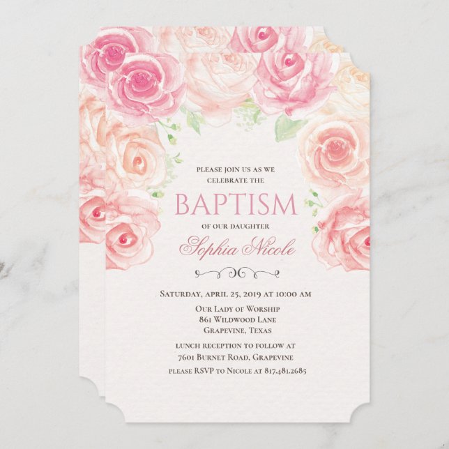 Convite Floral Baptism (Frente/Verso)