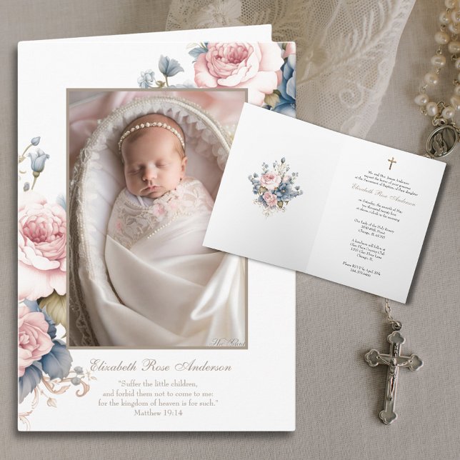 Convite Floral Baptism Baby Foto Escritura Cruz (Beautiful invitations for a beautiful sacrament! 
)
