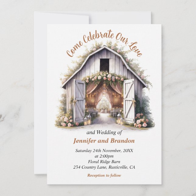 Convite Floral Barnyard Wedding (Frente)