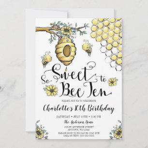 Convite Floral Beehive Mel So Doce Abelha 10º Aniversário