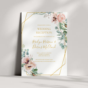 Convite Floral Bege Elegante Recepção de Casamento