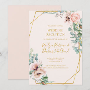 Convite Floral Bege Elegante   Recepção de Casamento Paste