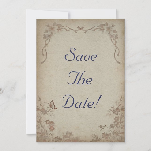 Convite Floral Bege Vintage Salve a Data (Frente)