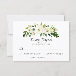 Convite Floral Beige White Greenery Elegante Crest RSVP