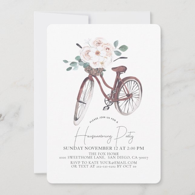 Convite Floral Bicycle Watercolor Party (Frente)