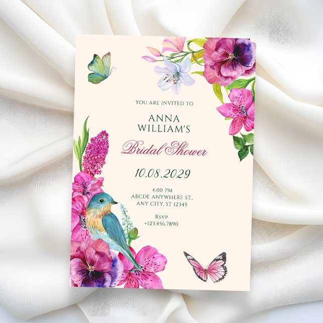 Convite Floral bird butterfly bridal shower (Criador carregado)
