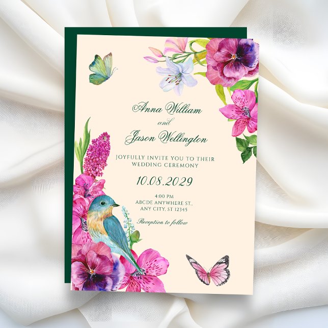 Convite Floral bird butterfly wedding  (Criador carregado)