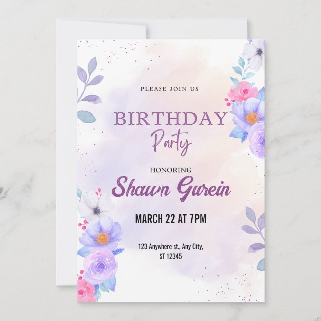 Convite Floral Birthday personalizado (Frente)
