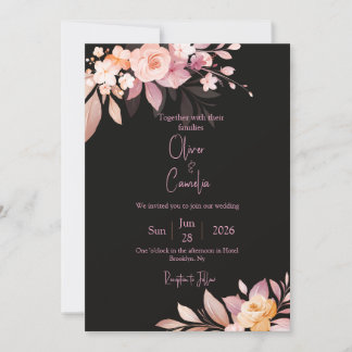Convite Floral Black & Blush Rose Wedding