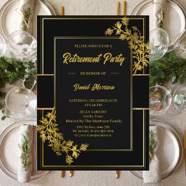 Convite Floral Black Dourado Surprise Retirement Party 202