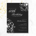Convite Floral Black e White 60th Birthday<br><div class="desc">60º Convite de Aniversário, preto e branco. Nosso design de convite apresenta um incrível motivo floral preto e branco, combinando simplicidade com sofisticação. Os delicados motivos florais contrastam lindamente com o fundo estaladiço, criando um olhar simples e elegante. Junte-se a nós para uma noite inesquecível onde todos os detalhes são...</div>