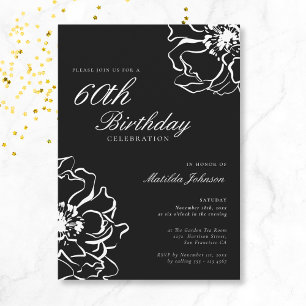 Convite Floral Black e White 60th Birthday