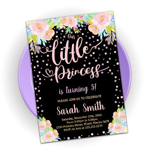 Convite Floral Black Princess Birthday