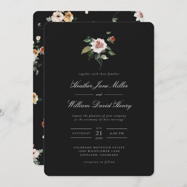 Convite Floral Black Wedding (Frente/Verso)
