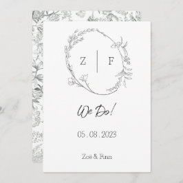 Convite Floral Black & White Botanical Line Art Invitation