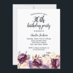Convite Floral Bloom Purple Watercolor aniversário de 30 a<br><div class="desc">Mais bonito Convites Florais de Aniversário na Loja Little Bayleigh!</div>