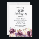 Convite Floral Bloom Purple Watercolor aniversário de 40 a<br><div class="desc">Mais bonito Convites Florais de Aniversário na Loja Little Bayleigh!</div>