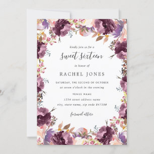 Convite Floral Bloom Roxo Sweet 16