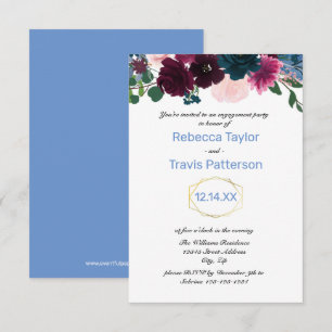 Convite Floral Blooms Blue - Festa de noivado 3x5