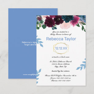Convite Floral Blooms Blue Vertical - Chá de fraldas 3x5