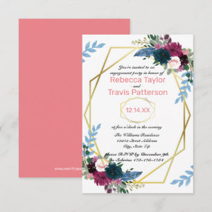 Convite Floral Blooms Mod Pink Vert - Festa de noivado 3x5