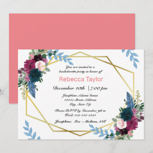 Convite Floral Blooms Mod Rosa - Festa de Despedida de Sol