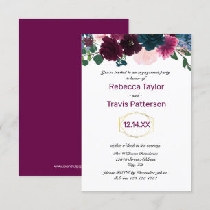 Convite Floral Blooms Plum Vert - Festa de noivado 3x5