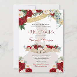 Convite Floral Blooms Red & White Dourado Charro Quinceañe