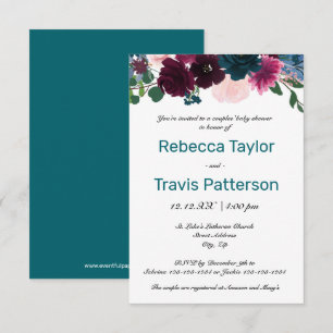 Convite Floral Blooms Teal - Chá de fraldas 3x5 Casais