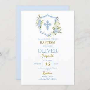 Convite Floral Blue Crest Baptism