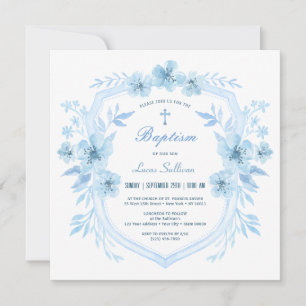 Convite Floral Blue Crest Baptism