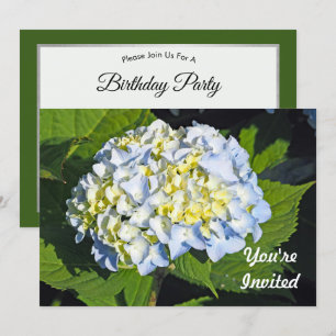 Convite Floral Blue e Yellow Hydrangea Foto de Aniversári