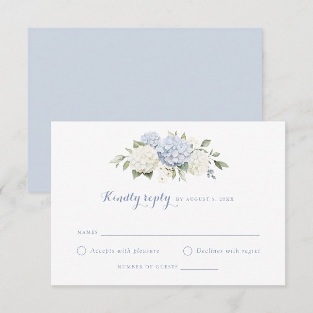 Convite Floral Blue Hydrangea Weding RSVP (Frente/Verso)