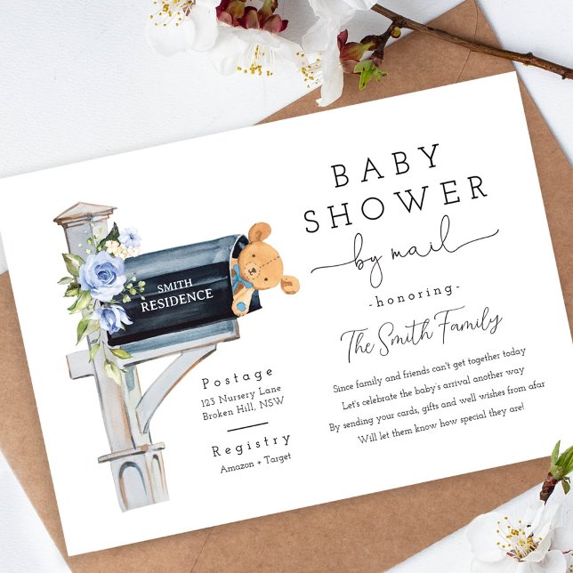 Convite Floral Blue Long Distance Baby Shower (Criador carregado)