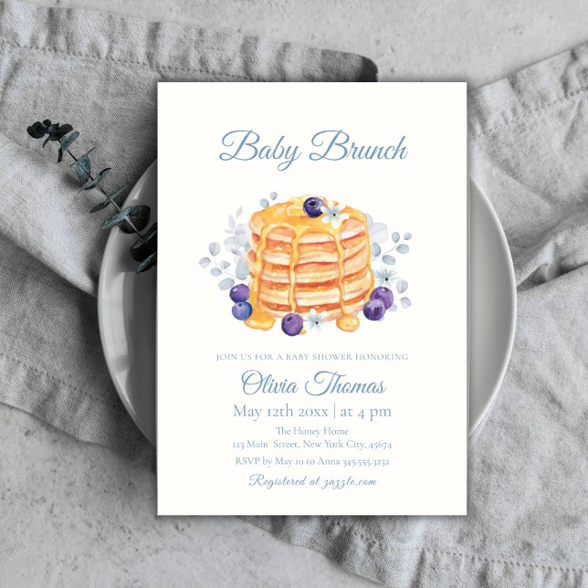 Convite Floral Blueberry Pancake Baby BrunChá de fraldas (Floral Blueberry Pancake Baby Brunch Baby Shower Invitation)