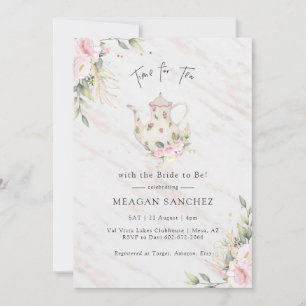 Convite Floral Blush e Dourado Chá de panela Tea Party