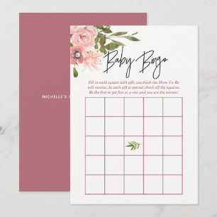 Convite Floral Blush e Rosa Dourada Baby Shower Bingo de B