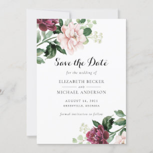 Convite Floral Blush Merlot Greenery Elegante Salve a Data