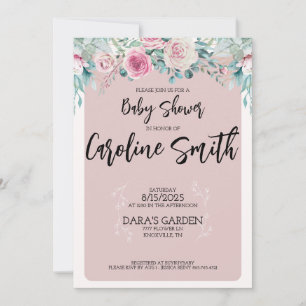 Convite Floral Blush para Chá de Bebê