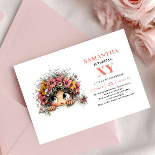 Convite Floral Blush para o 6º Aniversário da Meni