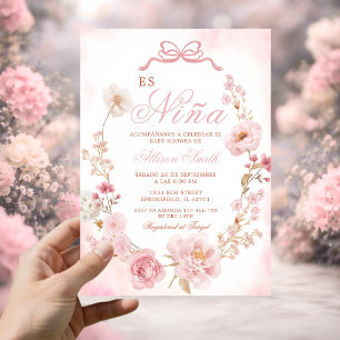 Convite Floral Blush Pink Es Nina Chá de fraldas espanhol