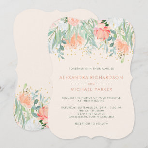Convite Floral Blush Romance   Casamento por Aquarela