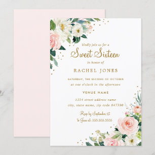 Convite Floral Blush Rosa Dourado Sweet Sixteen