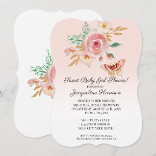 Convite Floral Blush Rosa Moderna Dourada Garota