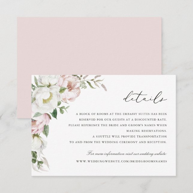 Convite Floral Blush White Peony Detalhes Inserir (Frente/Verso)