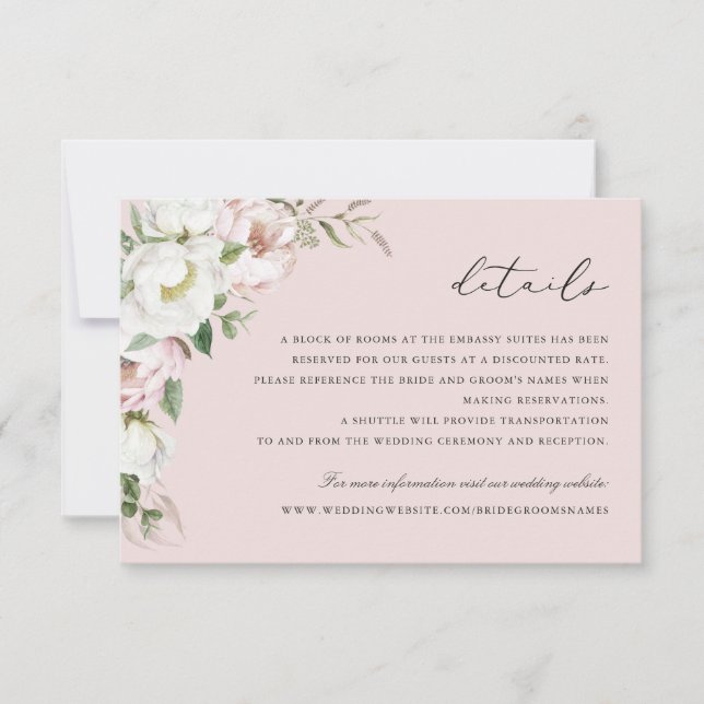 Convite Floral Blush White Peony Detalhes Inserir (Frente)