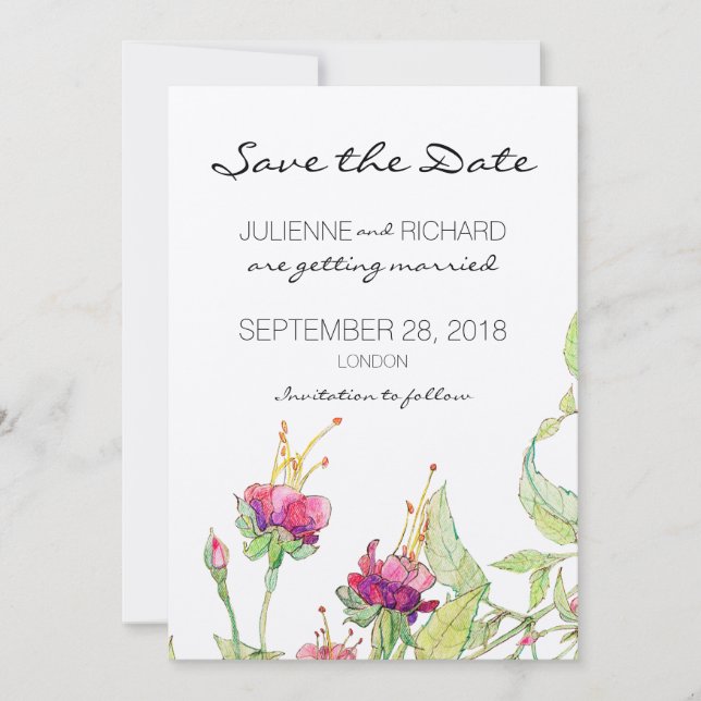 Convite Floral Boêmio Moderno para Casamento Save the Date (Frente)