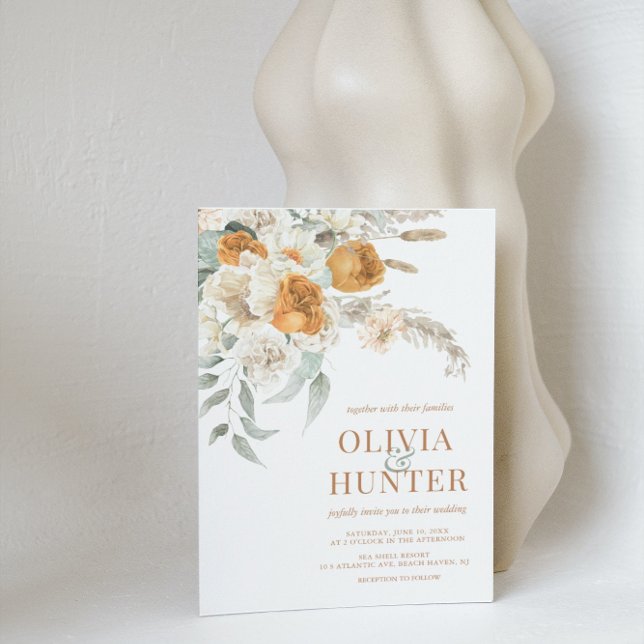 Convite Floral Bohemian Modern Terracotta Wedding (Criador carregado)