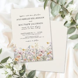 Convite Floral Boho Bege Casamento de Flores Silvestres